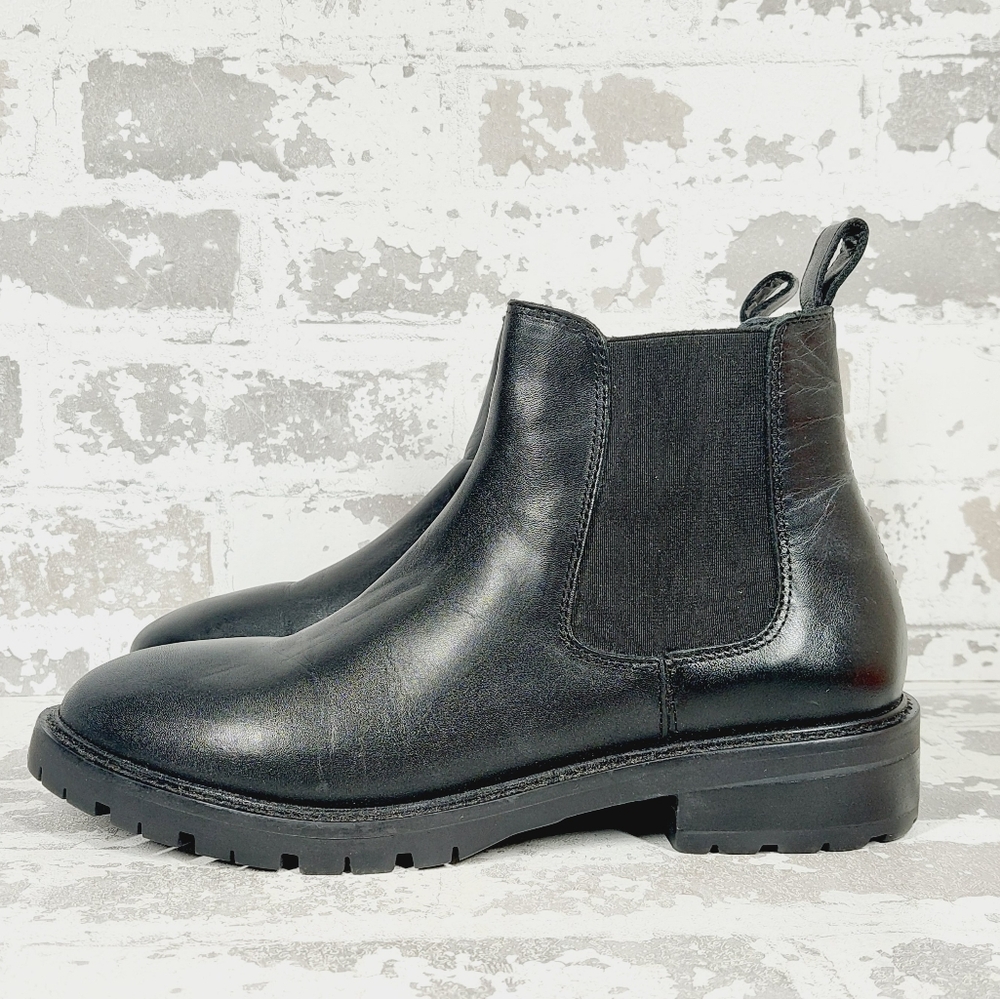 NEW Steve Madden Leopold Black Leather Pull On Chelsea Ankle Boots E1022